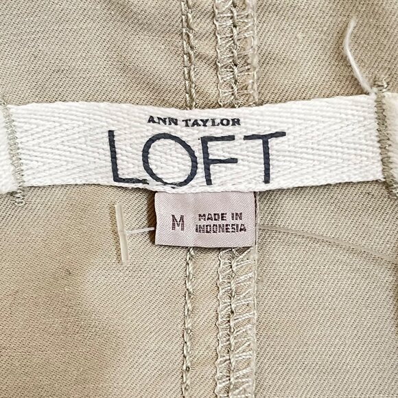 Ann Taylor Safari Style Jacket Khaki‎ Roll Up Sleeves Cargo Pockets Medium  NWT - Picture 2 of 12